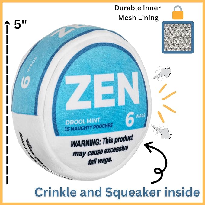 Nestpark Zen Pupper Deckies Parody Dog Toy - Plush Squeaky and Crinkle Funny Dog Toy - Drool Mint