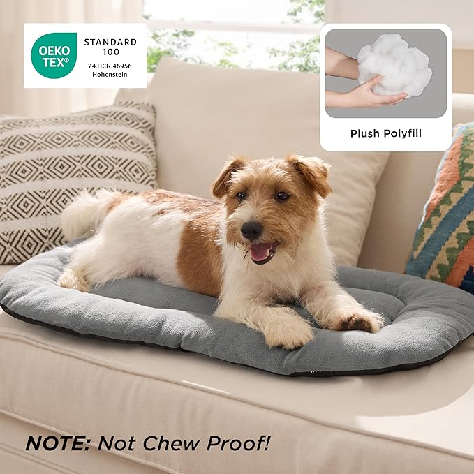 Bedsure Washable Dog Crate Pad for Extra Large Dogs, Anti-Slip Puppy Kennel Dog Bed for Crate - Ultra Soft Fleece Flat Thin Pet Mat (Not Chew Proof), Light Grey XXL 47"x29"