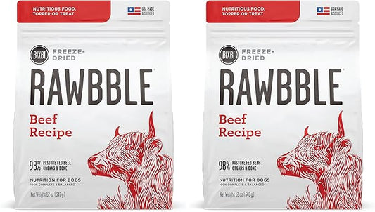 BIXBI Liberty Freeze-Dried Dog Food Topper & Treats,Beef – 98% Meat & Organs,No Refrigeration – USA Made,12 oz,(Pack of 2)