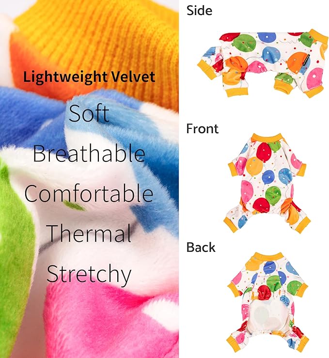 Fitwarm Balloon Dog Fleece Pajamas, Birthday Outfit for Small Dogs Boy Girl, Cozy Pet Onesie with Feet, White, Yellow, Red, Blue, Green, Medium