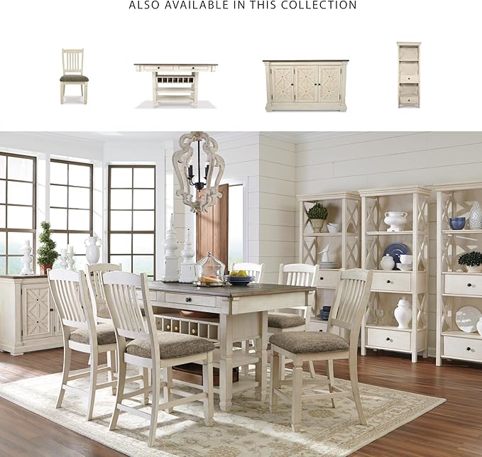 Signature Design by Ashley Bolanburg Rectangular Counter Dining Room Table, 4 Drawers, Seats 6, Storage Rack, Wood, 60" W x 40" D x 36" H, White & Brown