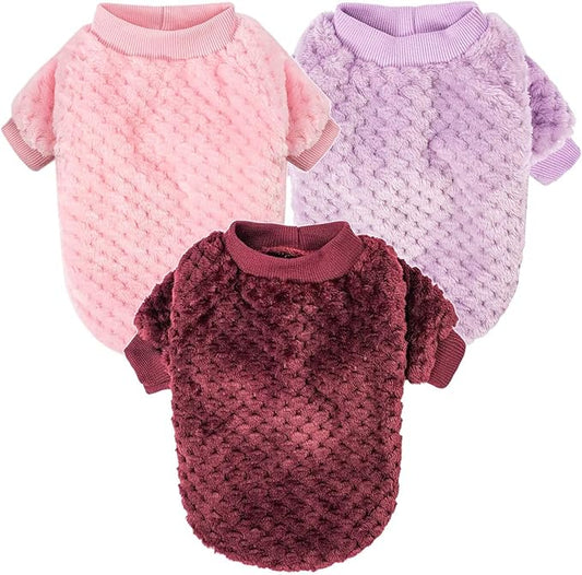 Dog Sweater, Sweaters for Small Dogs, 2, 3 Pack Warm Soft Pet Clothes for Puppy, Medium Large Cat, Dogs Girl or Boy, Dog Shirt for Winter Christmas (Pink+Purple+Red, Small)