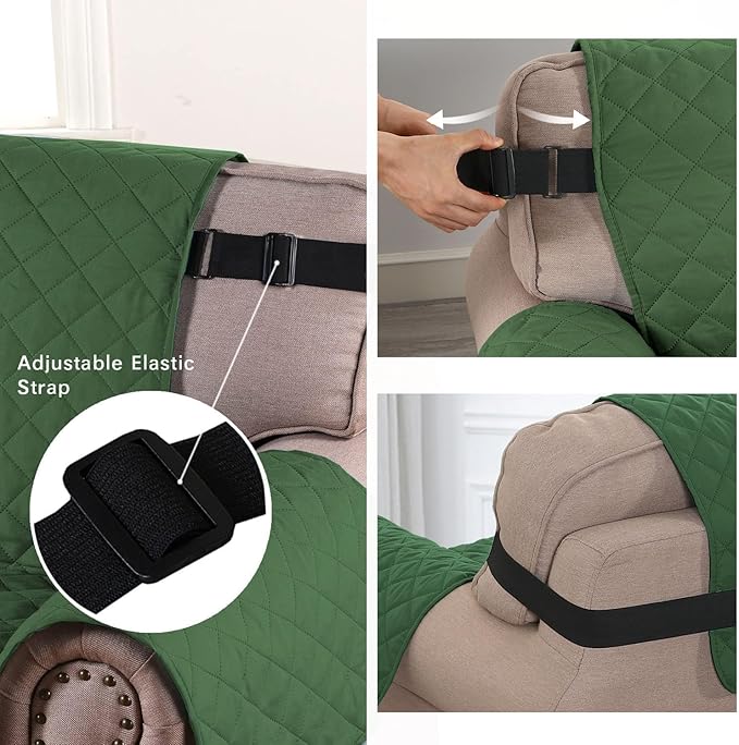H.VERSAILTEX Water Resistant Dog Chair Cover Reversible Chair Couch Slipcover Quilted Furniture Protector with Elastic Strap Washable Chair Cover for Living Room(Armchair, Christmas Green/Beige)
