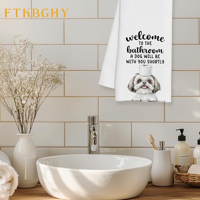 Funny Shih Tzu Hand Towels for Bathroom Decor, Dog Lover Gifts for Women Men, Shih Tzu Gifts Decorative Hand Towels for Bathroom Restroom Room, 16x24 Inch
