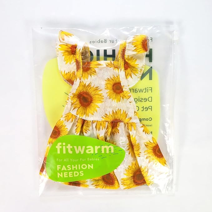 Fitwarm Dog Sunflower Dress, Dog Clothes for Small Dogs Girl, Pet Cat Apparel, White, Yellow, Red, Small