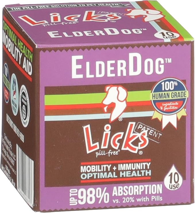 Licks Pill Free ElderDog - Older Dog Vitamins and Supplements - Joint & Immune Support Supplements for Dogs - Dog Coat & Digestion Supplement for Senior Dogs - Gel Packets - Roasted Chicken, 10 Use