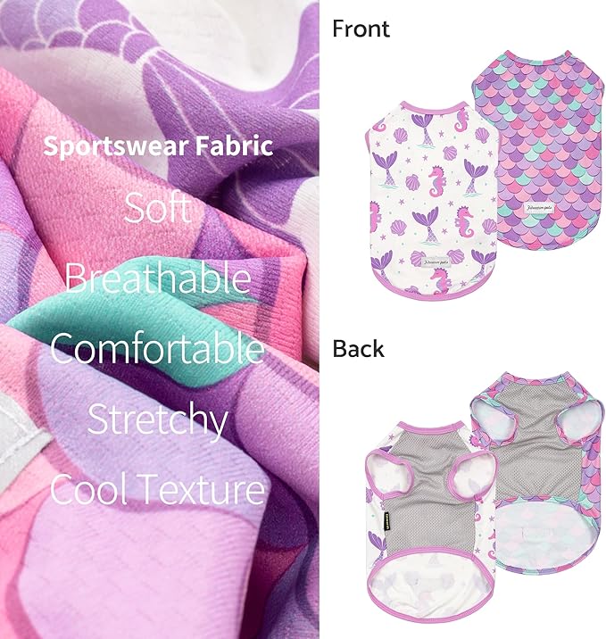 Fitwarm 2 Pack Mermaid & Scale UPF 50+ UV Sun Protection Dog Shirt, Lightweight Cooling Vest, Quick Dry Summer Clothes for Small Dogs Girl, Pet Outfit, Purple, Pink, White, Medium