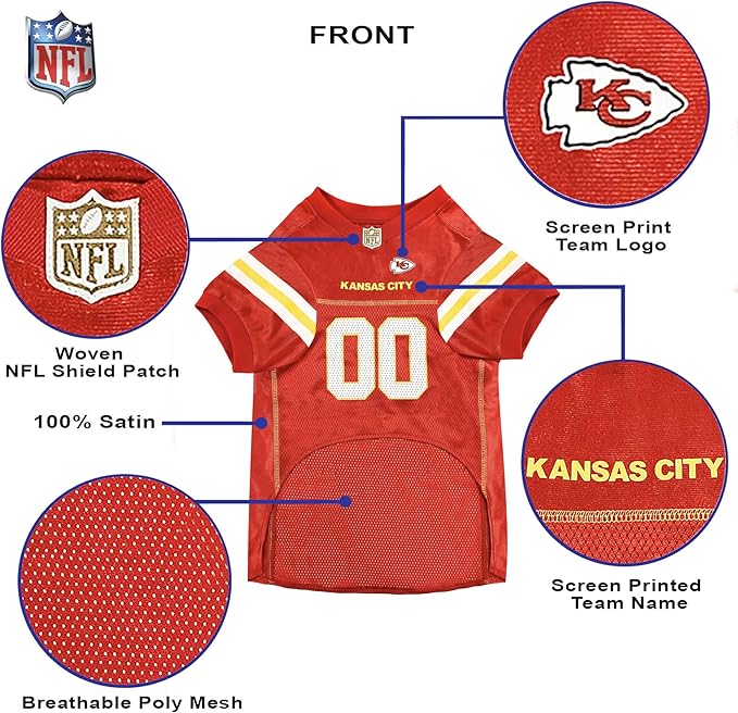 Pets First NFL Kansas City Chiefs Dog Jersey, Size: Large. Best Football Jersey Costume for Dogs & Cats. Licensed Jersey Shirt