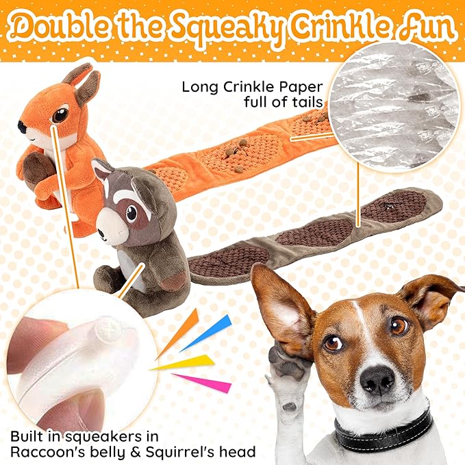 2-Pack Plush Dog Puzzle Toys, Squeaky Crinkle Snuffle Interactive Dog Treat Hider Toy, Boredom Buster & Mental Stimulate Dog Enrichment Foraging Training Toys for Small, Medium & Large Dogs
