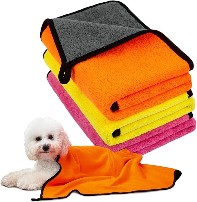 MICOOYO Dog Towels for Drying Dogs 3 Pack, Ultra Absorbent Microfiber Pet Bath Blanket | Quick Dry Towel for Dogs and Cats, 11.8”x23.6, S