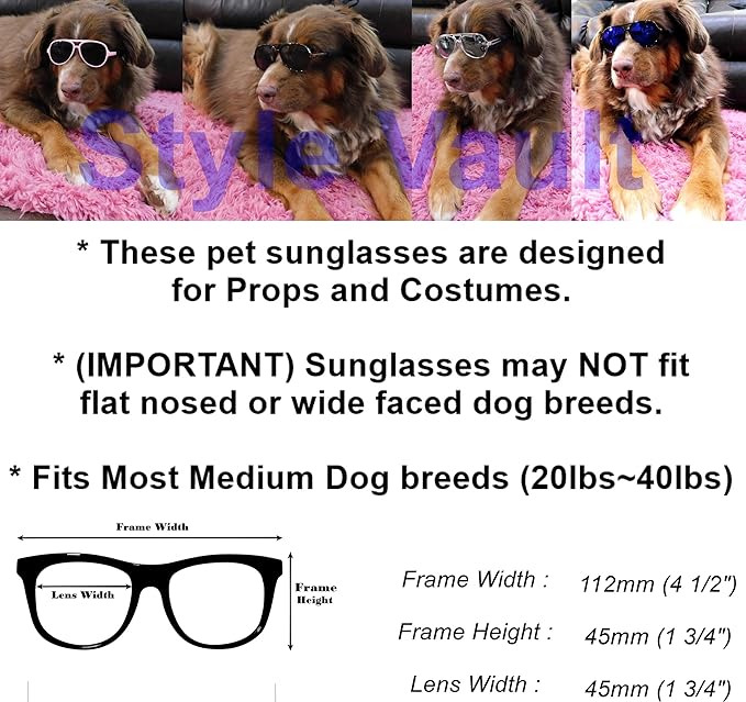 G010 Dog Pet Costume Prop Aviator Sunglasses Medium Breeds 20-40 lbs (2-Pack Black-Rainbow mr + Clear-Rainbow Mirror)