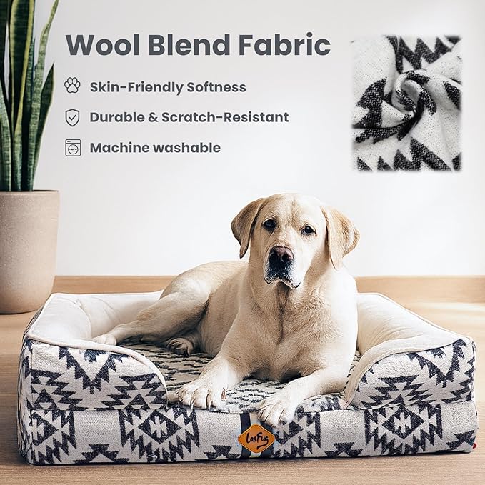 Laifug Large Orthopaedic Advanced Memory Foam Dog Bed, Dog Sofa with Washable and Removable Suede Cover, Waterproof Lining and Non Slip Bottom Black and White, Large (40 "x32 x9)