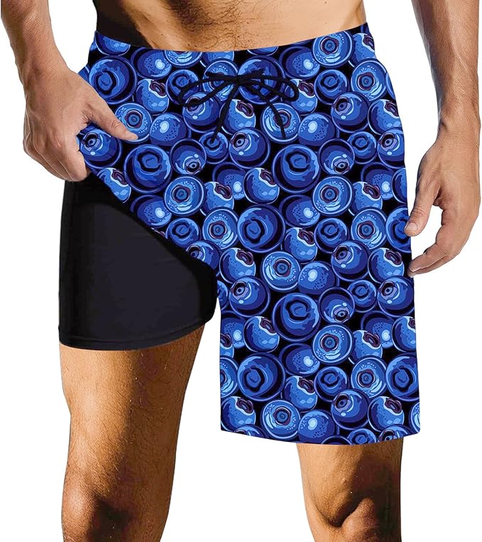 Mens Swim Trunks with Compression Liner Quick Dry Zipper Pocket Bathing