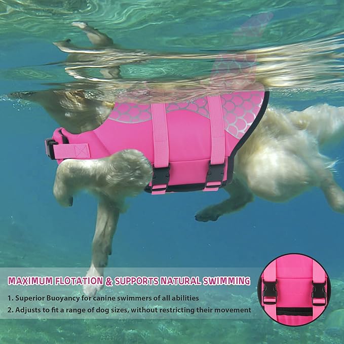 Dogcheer Dog Life Jacket, Cute Shark Dog Life Vest for Swimming Boating with Superior Buoyancy and Rescue Handle, Adjustable Puppy Swim Vest Pet Floating Vest for Small Medium Large Dogs - Pink, S