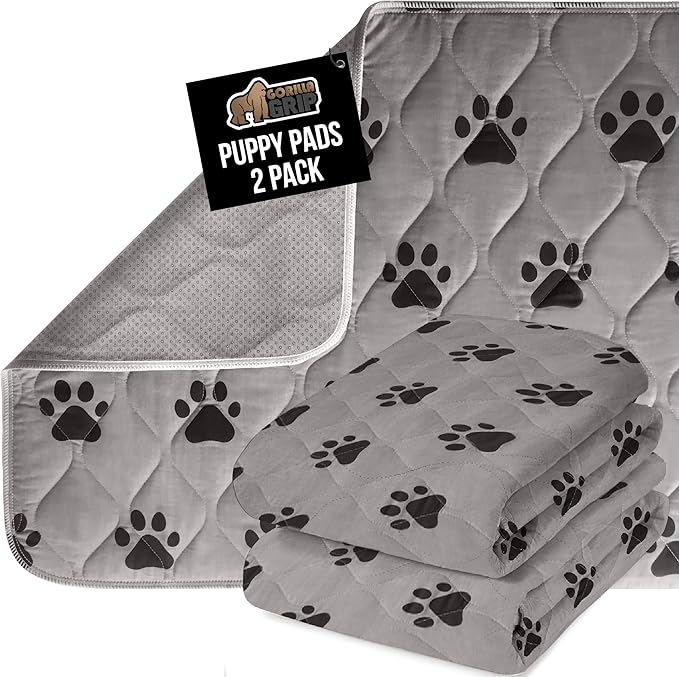 GORILLA GRIP Washable Puppy Pads, 22x22 Pack of 2, Slip Resistant Dog Crate Mat, Waterproof Cloth Pee Pad for Training Puppies in Playpen, Reusable Pet Incontinence Blanket, Protects Sofa, Furniture