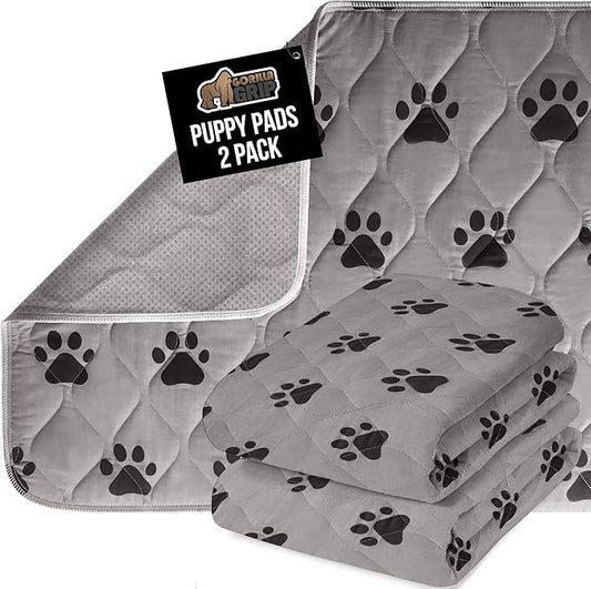 GORILLA GRIP Washable Puppy Pads, 46x28 Pack of 2, Slip Resistant Dog Crate Mat, Waterproof Cloth Pee Pad for Training Puppies in Playpen, Reusable Pet Incontinence Blanket, Protects Sofa, Furniture