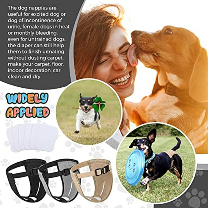 Reusable Dog Diapers with 3 Replace Diaper, Female Dog Heat Cycle Reusable Diapers Adjustable Pads for Dogs in Heat Black M