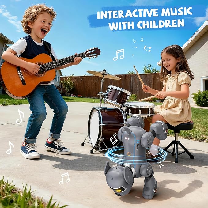 PRANITE Robot Dog, Remote Control Programmable Smart Toy with Touch and Music Interaction, Follow Mode, Interactive Puppy Gift for Kids [Gray]