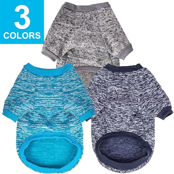 3 Pack Dog Sweater, Dog Sweaters for Small Dogs, Warm Soft Pet Clothes for Puppy, Medium Large Cat, Dogs Girl or Boy, Dog Shirt for Winter Christmas (Grey+Navy+Blue, X-Small)