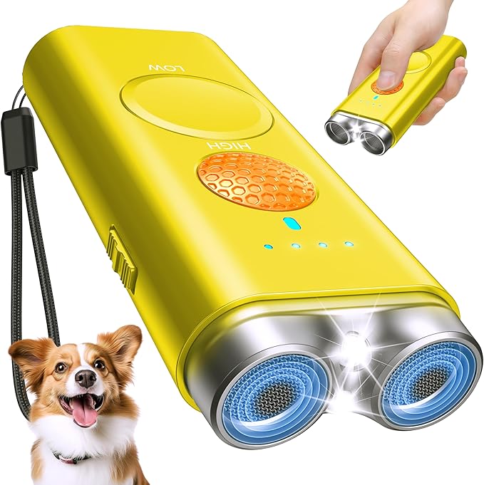 Dog Bark Deterrent Device, Anti Barking Device for Dogs Indoor Outdoor, Barks No More Dog Training Device Handheld Ultrasonic 50 Ft Range Rechargeable with Flashlight for Small Medium Large Dogs