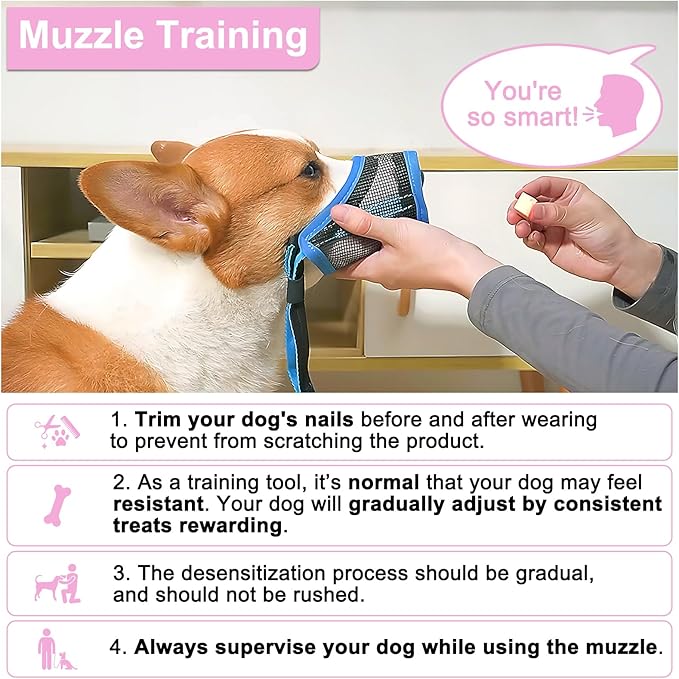LUCKYPAW Dog Muzzle, Mesh Muzzle for Small Medium Dogs, Soft Mouth Cover to Prevent Biting Chewing, Drinkable Breathable Adjustable Puppy Mouth Guard(M, Pink)