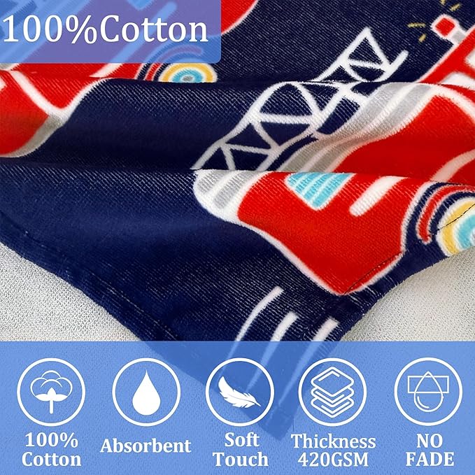 VOOVA & MOVAS Hooded Beach Towels for Teens & Big Kids (8Years Up) | 100% Cotton Thick Soft Absorbent Towel Wrap for Beach, Pool, Swim & Bath | Fire Truck Design