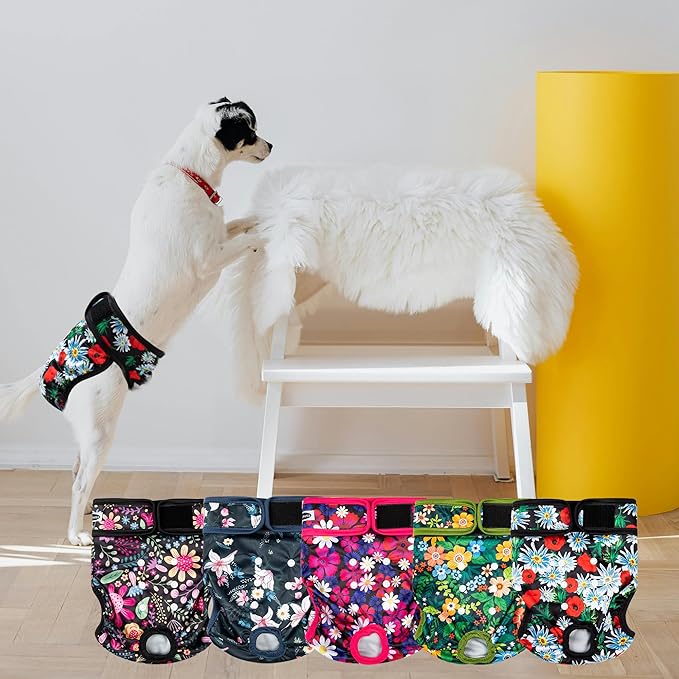 Reusable Washable Dog Diapers Female, Highly Absorbent Doggie Diapers, Size Adjustable Puppy Diapers for Dog Period Panties(5 Pack)