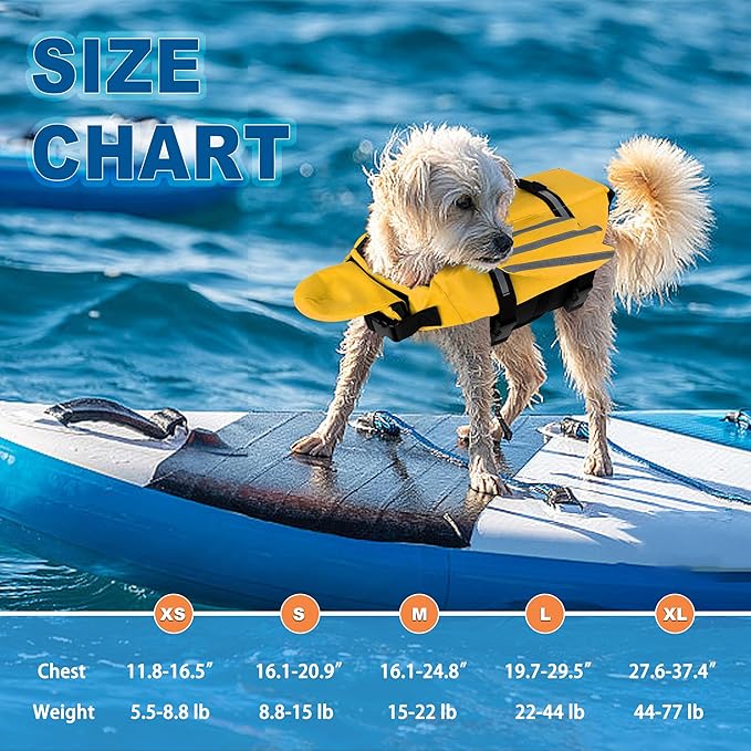Dog Life Jacket, Cute Wings Adjustable Dog Life Vest with Chin Float and Handle for Swimming Boating Reflective High Buoyancy Swim Float Vest for Small Medium Large Dogs (Yellow, S)