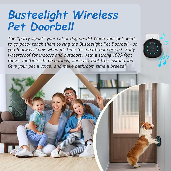 Soft Ring Blk Dog Bells to Go Outside - Wireless Dog Door Bell with 1000ft Range, 60 Melodies, LED, Waterproof Potty Training Bell for Dogs - Dog Door Bells for Potty Training(2 Receivers & 1 Bell)