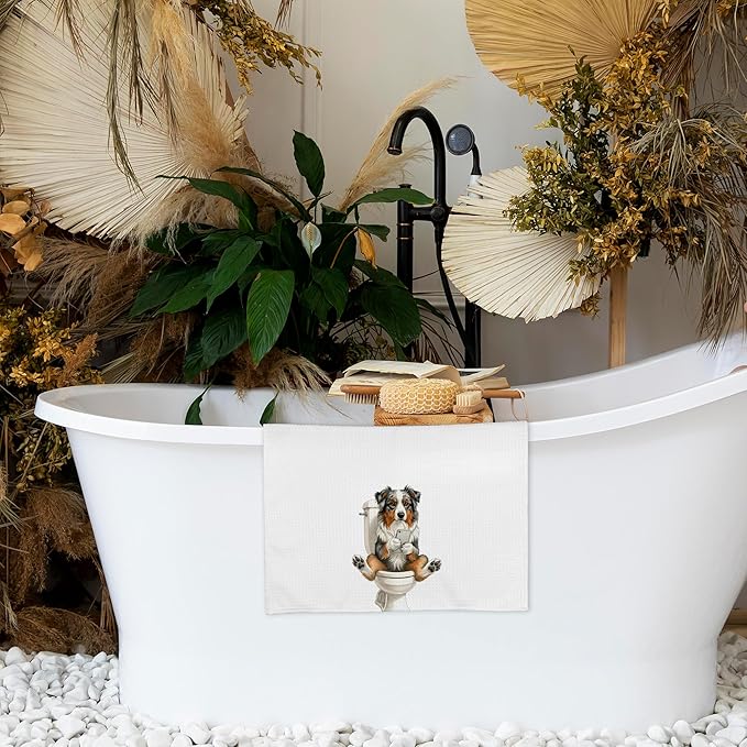 Funny Australian Shepherd Gifts Hand Towels for Bathroom, Dog Bathroom Decor, Australian Shepherd Dish Tea Towels, Dog Theme Hand Towel for Toilet Kitchen Washroom Decor, 16x24 Inch