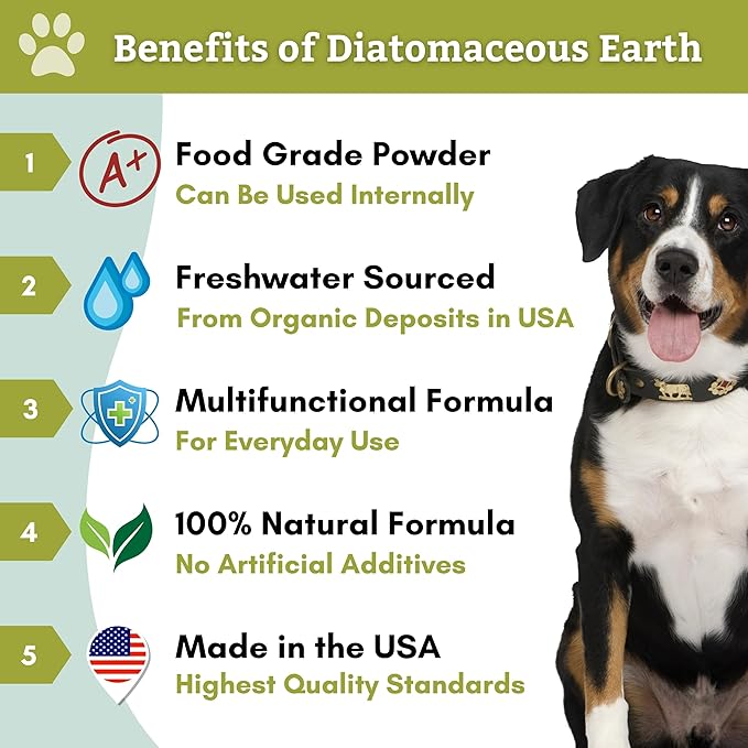 Wholistic Pet Organics Diatomaceous Earth - Food Grade for Dogs & Cats - 26 Oz - Multi Use Powder - Pet Safe Non-Chemical Freshwater Sourced Silica Supports Overall Health - Made in USA - 210 Scoops