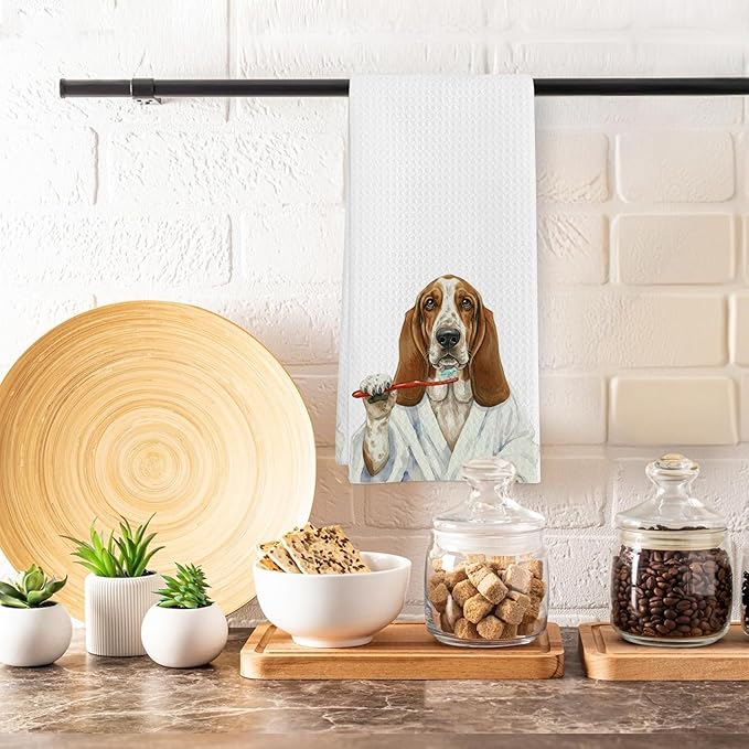 Funny Bassett Basset Hound Dog Bathroom Hand Towel, Bassett Basset Hound Dog Gifts Hand Towel for Bathroom Kitchen Washroom Decor, Funny Dogs Lover Gifts Dish Tea Towels, 16x24 Inch