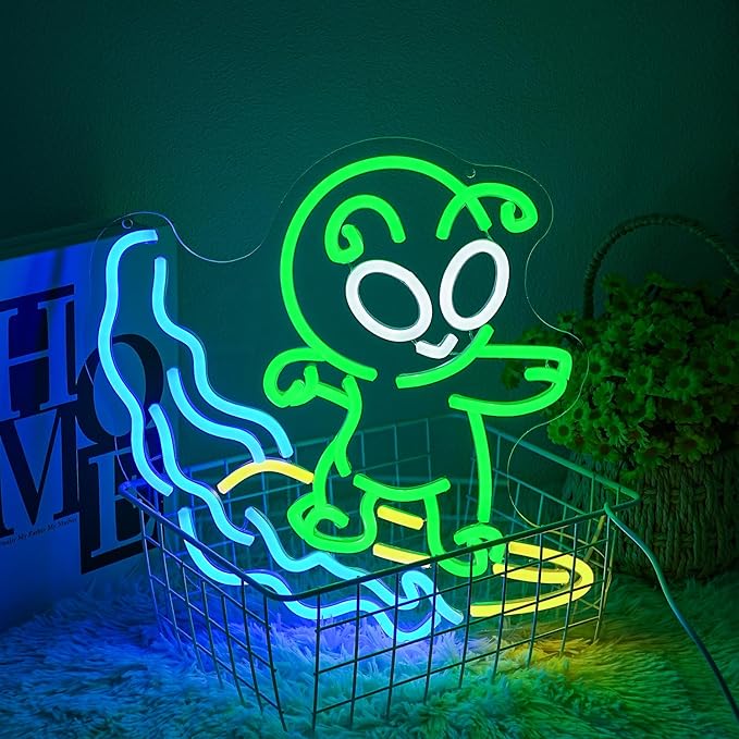 Alien Surfing Neon Sign for Wall Decor, Dimmable Green Alien Neon Light,USB Powered Alien Led Light Up Sign for Man Cave Bedroom Game Room Bar Pub Party Home Decor