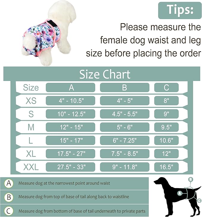 Dog Diapers Female - Reusable Diapers for Doggie in Heat - Highly Absorbent Female Dog Diapers for Pet Incontinence(Pack of 5), Flowers,M