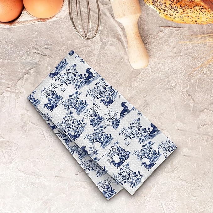 Chinoiserie Dachshund Kitchen Towels, Weiner Dog Gifts for Women Dish Tea Towels for Kitchen Decor, Grand Millenial Floral Dog Decorative Hand Towels for Bathroom, 16x24 Inches