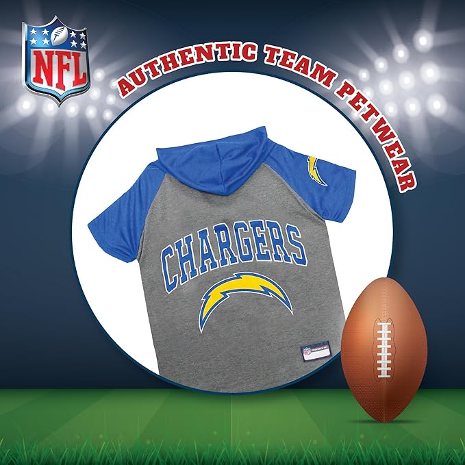 NFL Los Angeles Chargers Hoodie for Dogs & Cats. | NFL Football Licensed Dog Hoody Tee Shirt, X-Small| Sports Hoody T-Shirt for Pets | Licensed Sporty Dog Shirt