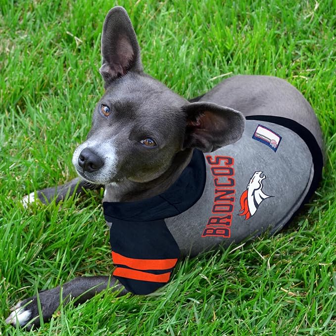 Pets First NFL Denver Broncos Hoodie for Dogs & Cats. | NFL Football Licensed Dog Hoody Tee Shirt, X-Small| Sports Hoody T-Shirt for Pets | Licensed Sporty Dog Shirt