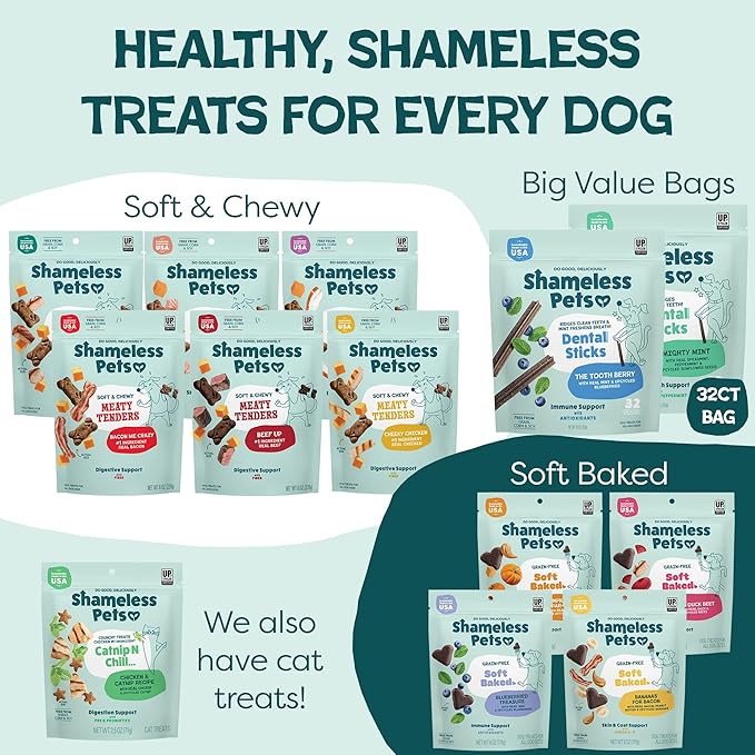 Shameless Pets Dental Chews for Dogs, Variety (3-Pack) - Natural Dog Teeth Cleaning Treats with Fresh Breath Benefits | Grain-Free Dental Sticks for Small, Medium & Large Dogs