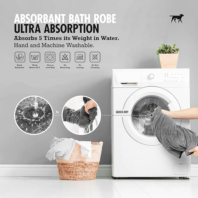 Tuff Pupper Fast Drying Dog Bath Robe | 800 GSM Plush Dog Towel Bathrobe/Dressing Gown | Super Absorbent Pet/Puppy Bathrobe | Adjustable Hood & Belly Strap | Super Soft | Fast Drying (XXL, Gray)