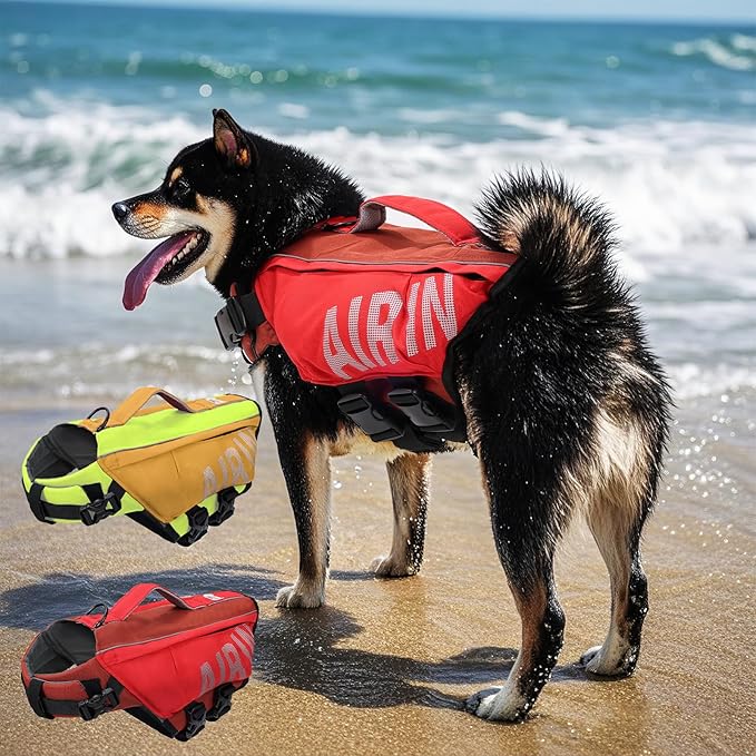 Dog Life Jacket, Red Large Dog Life Jacket Safety& Comfort Dogs Inflatable Lifejacket for Boating, Pets Life Vest with Reflective Air in, Pets Lifejacket Protect for Furry Companion-Size L