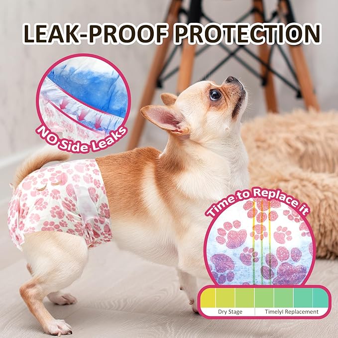 Dono Dog Diapers Female, Disposable Doggie Diapers, Super Absorbent Puppy Diapers with Adjustable Tail Hole, Wetness Indicator for Cats Doggy in Heat Period, X-Small, 48 Count