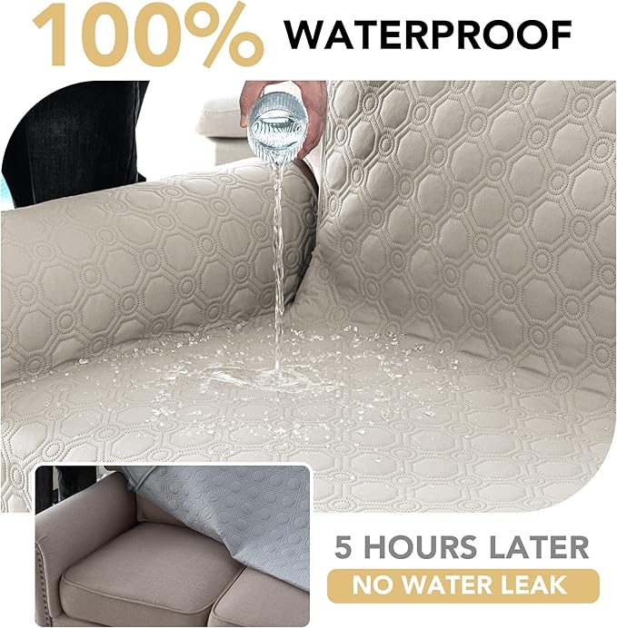 H.VERSAILTEX 100% Waterproof Chair Cover Thick Durable Couch Covers for Dogs Triple Non-Slip Furniture Protector Cover with Elastic Straps for Pet Cat(Chair, French Oak)