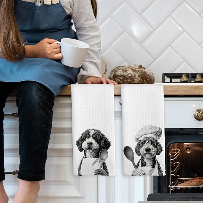 Funny Bernedoodle Kitchen Towels Set of 2, Dog Kitchen Accessories, Dog Chef Gift Hand Towel, Gifts for Dogs Mom Lovers Women, Dining Room Decorative Tea Towel Dish Towels 16x24 Inch