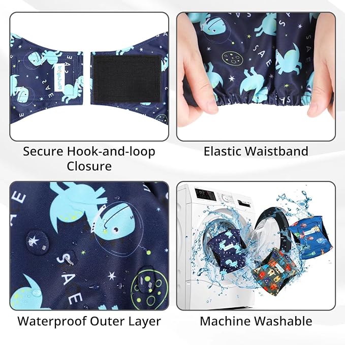 Paw Legend Washable Dog Belly Band Wrap Diapers for Male Dog | High Absorbing Puppy & Doggy Diapers Male (3 Pack, X-Large), PL-B-MP-1, Monster&Dinosaur&Fish
