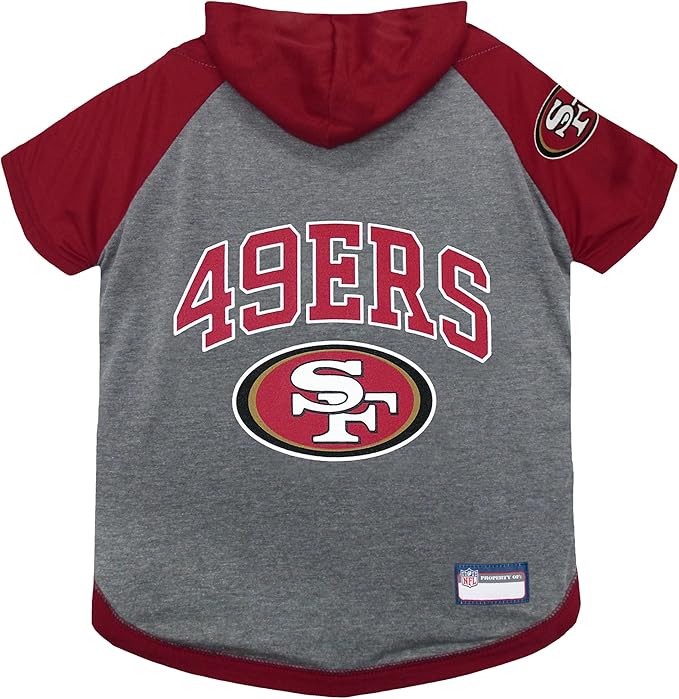 Pets First NFL San Francisco 49ers Hoodie for Dogs & Cats. | NFL Football Licensed Dog Hoody Tee Shirt, Small| Sports Hoody T-Shirt for Pets | Licensed Sporty Dog Shirt