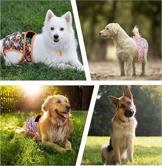 Washable Female Dog Diapers 5 Pack,Reusable Diaper for Doggie,Highly Absorbent Dog Diaper,Adjustable Leakproof Puppy Diapers Skirt for Heat,Incontinence,Period Doggy Nappies