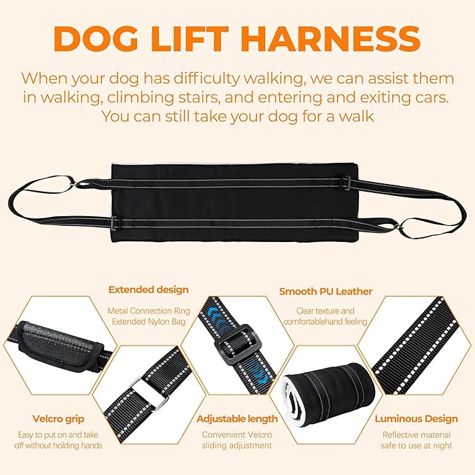 Dog Lift Harness, Adjustable Comfortable Dog Sling with Handle for Hind Leg Support Soft Lift Support and Rehab Harness for Weak Rear Legs, Helps Senior, Injured, Disabled and After ACL Surgery Dogs M