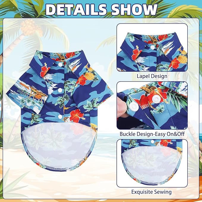 KOOLTAIL Dog Hawaiian Shirt, Dog Summer Clothes with Leash D-Ring for Small Medium Dogs, Floral Cool Beach Puppy Shirts with Sun Protection,Breathable Soft Pet Outfit Indoor&Outdoor Boy&Girl, Blue SM