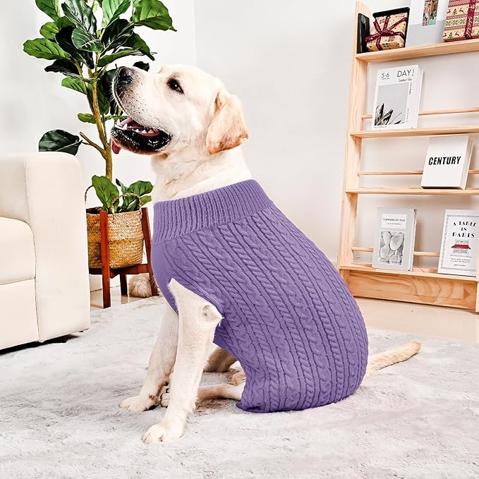 2 Pack Dog Sweaters for Big Dogs Turtleneck Pullover Cable Knit Large Size Stretch Clothes Pitbull Labrador Bulldog Doberman Boy Girl Pets Winter Clothes (XXL, Pink & Purple)