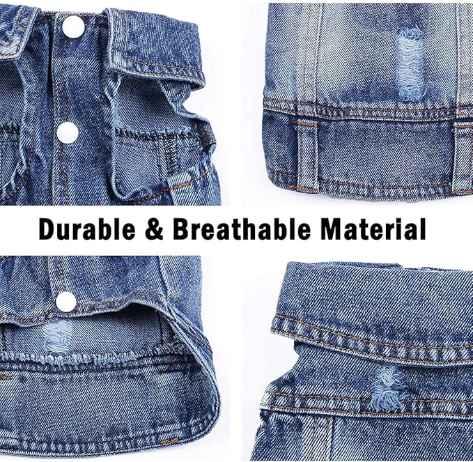 Jean Jacket for Dogs, Blue Denim Lapel Vest Coat Costume, T-Shirt Clothes, Cool and Funny Apparel Outfits, Machine Washable for Small Medium Dogs Cats (XL)